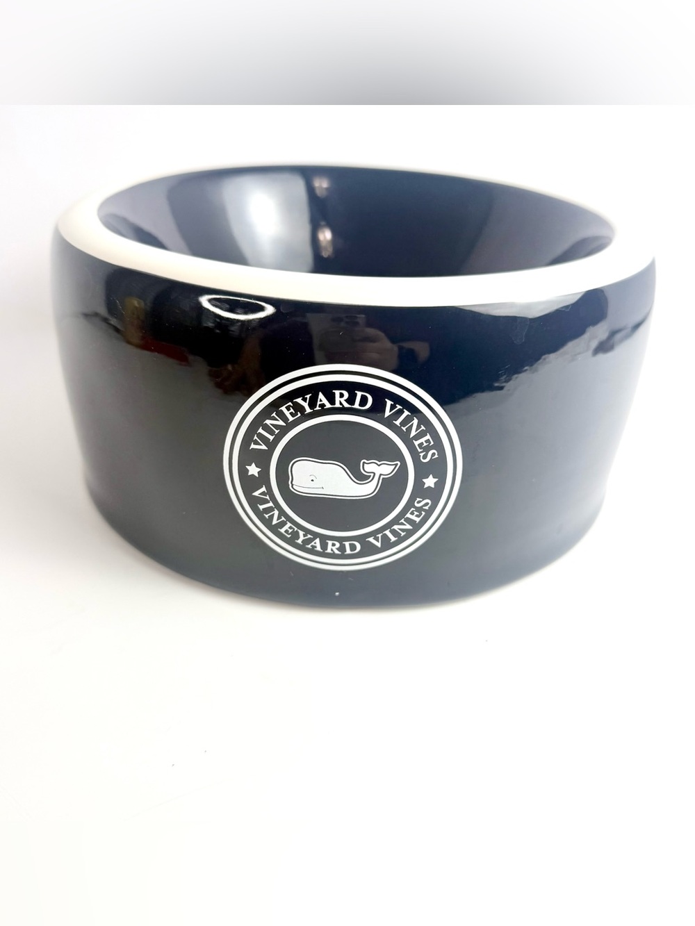 RARE Vineyard Vines Navy Blue & White Whale Pet Food/Water Bowl 8 X 4 Inches